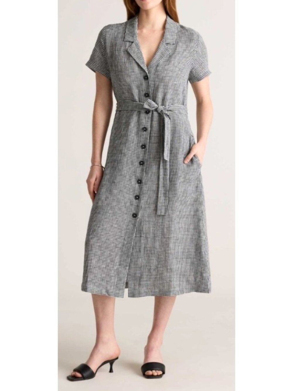 Quince Women's Sz Large European Linen Button Front Dress Classic Mini Gingham